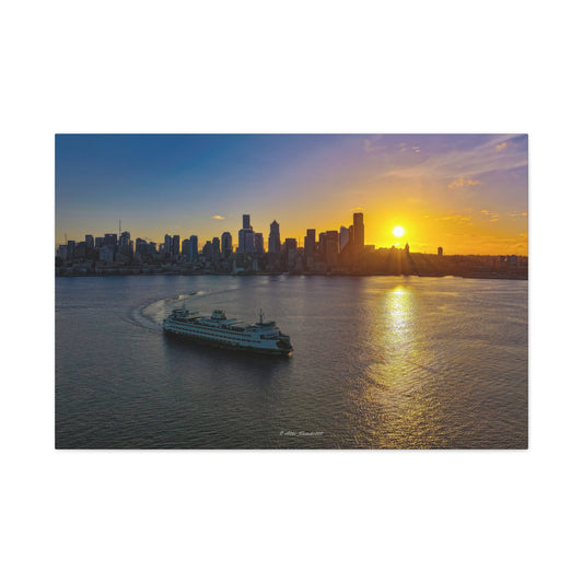 Sunrise Over Downtown Seattle and Seattle Ferry