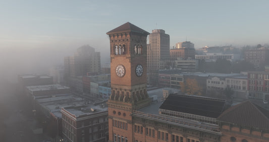 Tacoma Harbor Awakes: A Foggy Sunrise Scene